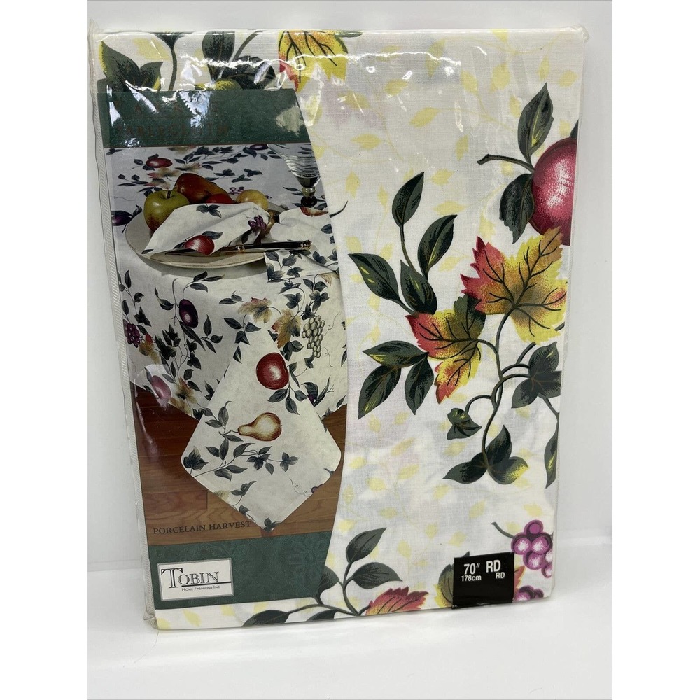 NEW Vintage Tablecloth Tobin Home Fashions - 70" Round PORCELAIN HARVEST Fruit